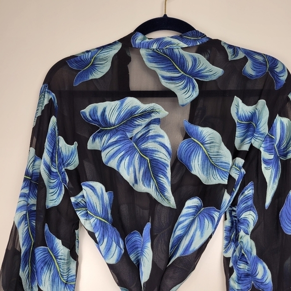 Alice + Olivia Rosario Tie Waist Blue Kimono Silk Blend Top Size Small - Picture 11 of 16